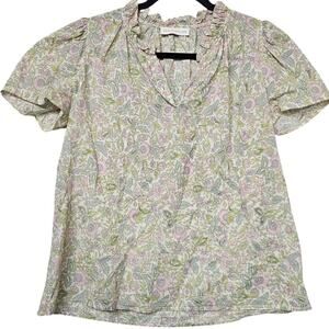 House of Harlow Josepha Puff Short Sleeve Peasant Blouse Pastel Floral Popover
